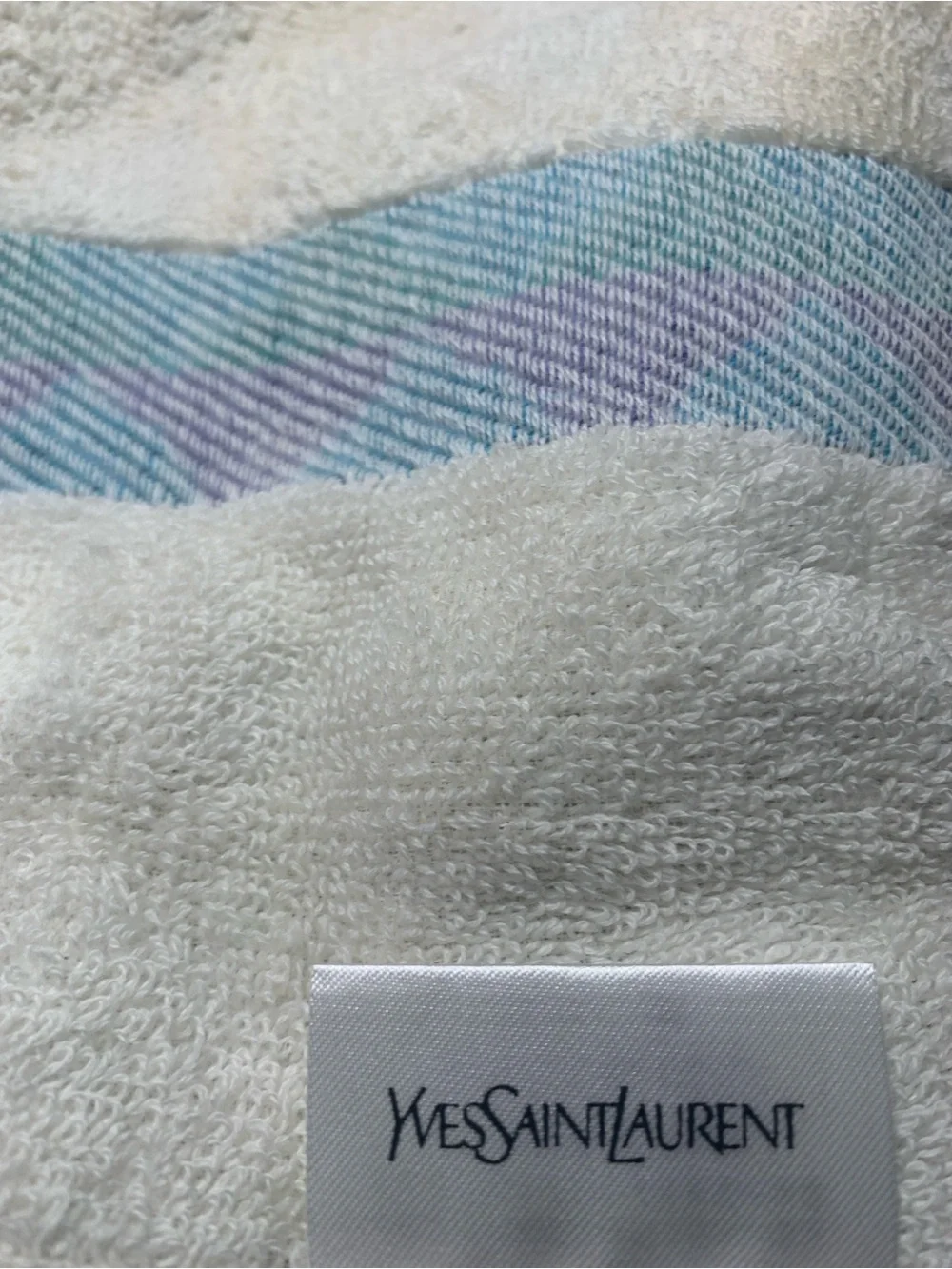 Yves Saint Laurent Cream Towel with Teal and Purple Accent